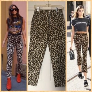 H/P🎸Rock Star High Waist Animal Print Crop Jeans